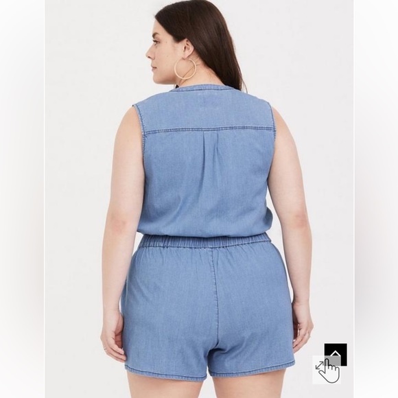 Torrid Drawstring Waist Romper - Medium Wash Chambray Denim Size 1 - Picture 3 of 13